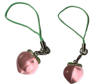Crystal Peach Charm - Cute Resin Clear Pink Peach on Phone Lanyard