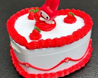 Kawaii character strawberry cake two tiered jewelry box with mirror