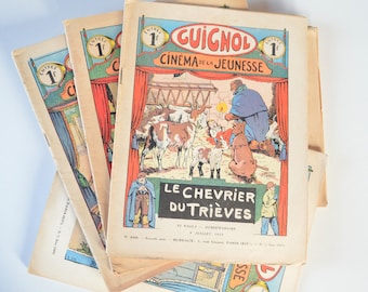 French Vintage Children Magazine - 1930s Guignol Cinema Magazine - Illustrated Comic - 52 Pages - Colour Drawings -