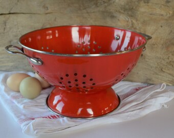 Vintage Red Enamel Colander
