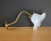 French Vintage Brass Wall Sconce and Tulip Opaline Glass Lampshade - Brass Wall Lighting - Art Nouveau lamp - Shabby Chic Decor