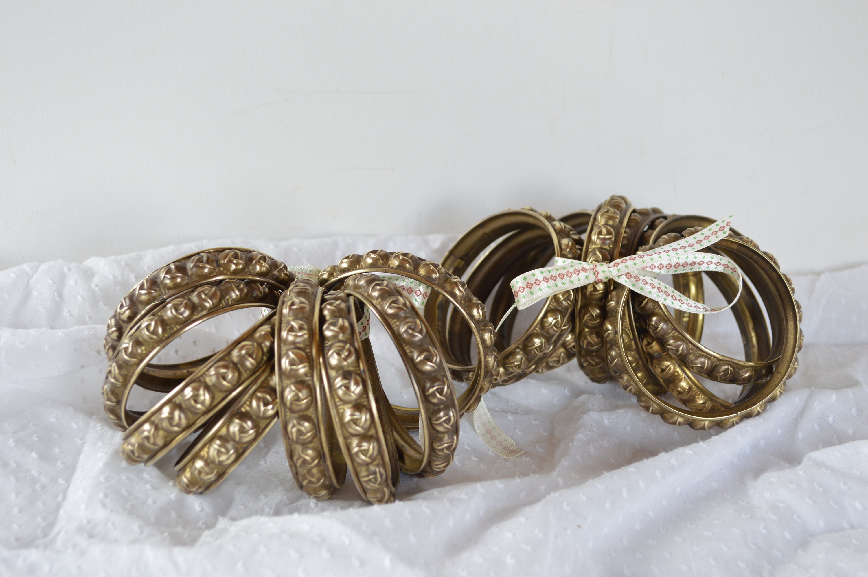 8 Anneaux de Rideaux en Laiton Vintage - Ensemble 8 Art Nouveau Français Traitement Fenêtre Antique 