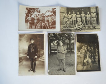 5 Vintage French 1910s and 1920s Black and White Portrait Postcards - Blank Postcards - Soldier, Gendarme Photo - Sepia Paper Ephemera