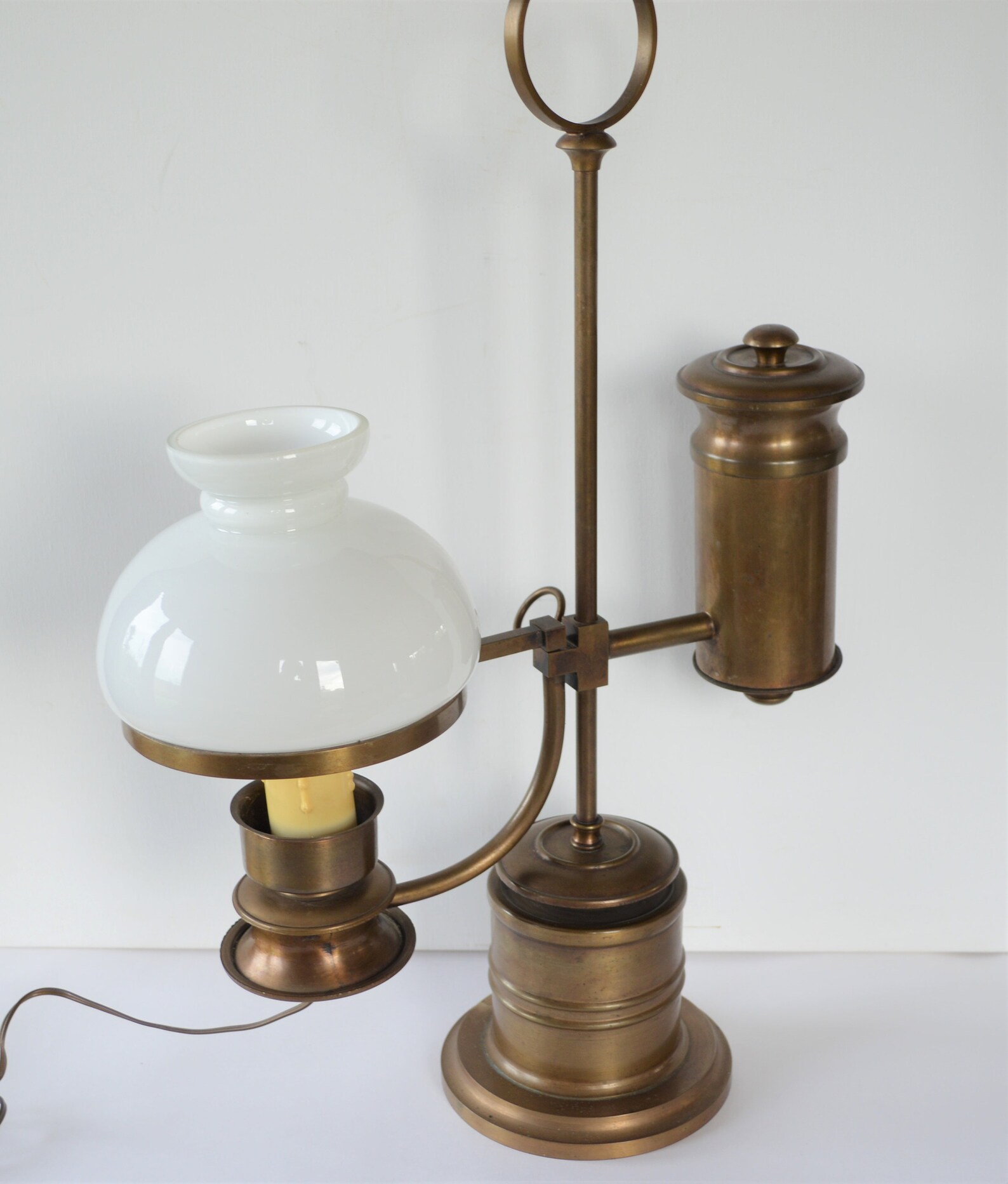 Vintage Student Desk Lamp Brass and Milk Glass Large Table Etsy