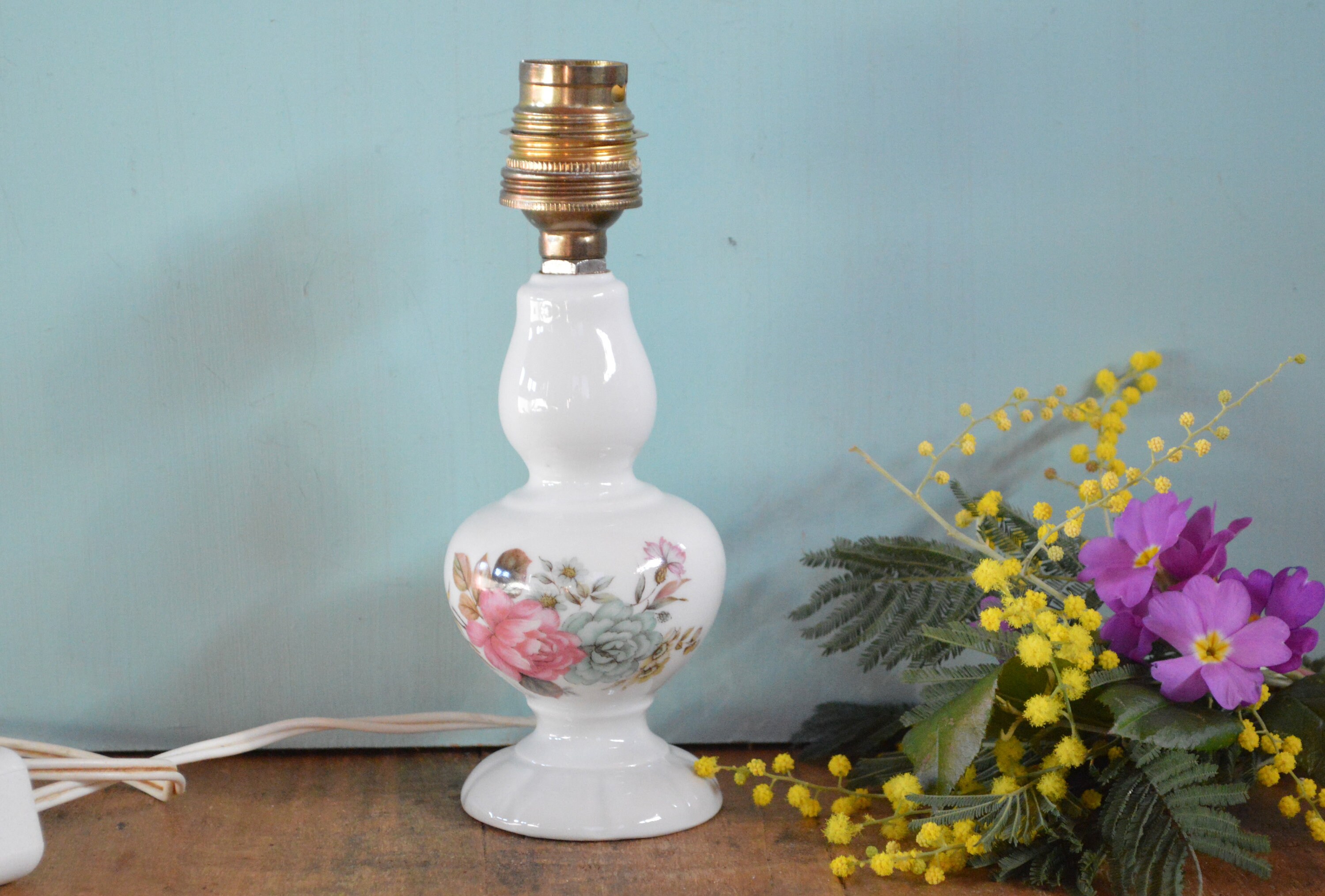 Lampe de Table en Porcelaine Small Français - Lampe Chevet Vintage Bureau Motif Fleurs Éclairage Vin