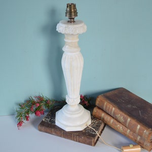 Vintage Marble Table Lamp - Large Alabaster Column Lighting - White Stone Tall French Bedside Lamp- Desk Lamp - Vintage French Lighting