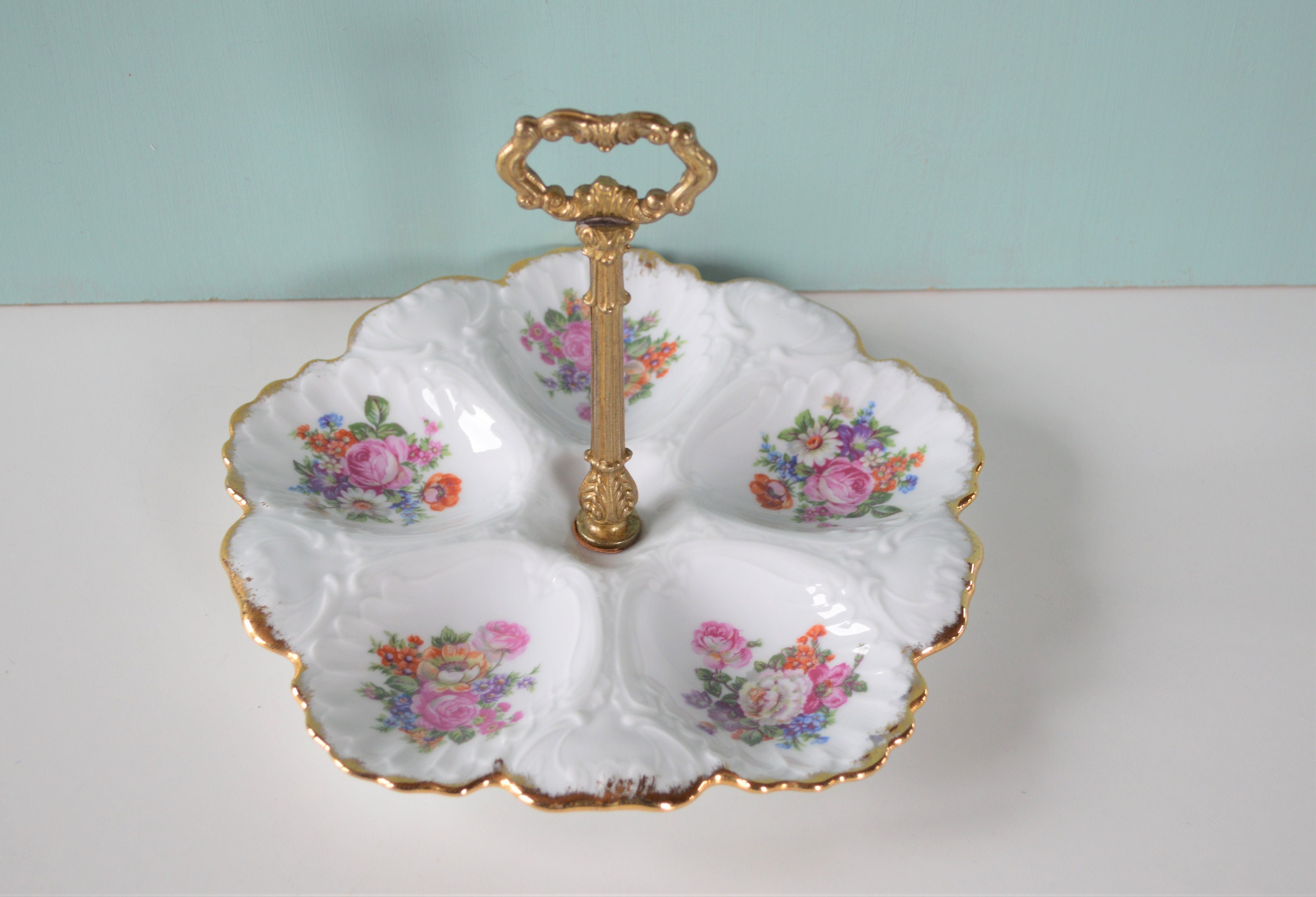 Plat Bonbon en Porcelaine de Limoges Vintage - Français Un Niveau, Apéritif Souvenir Lourdes Vaissel