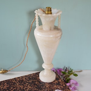 Large Vintage White Alabaster Table Lamp - Marble Column Lighting - Tall Antique French Desk Lamp- Bedside Lamp - Vintage French Lighting