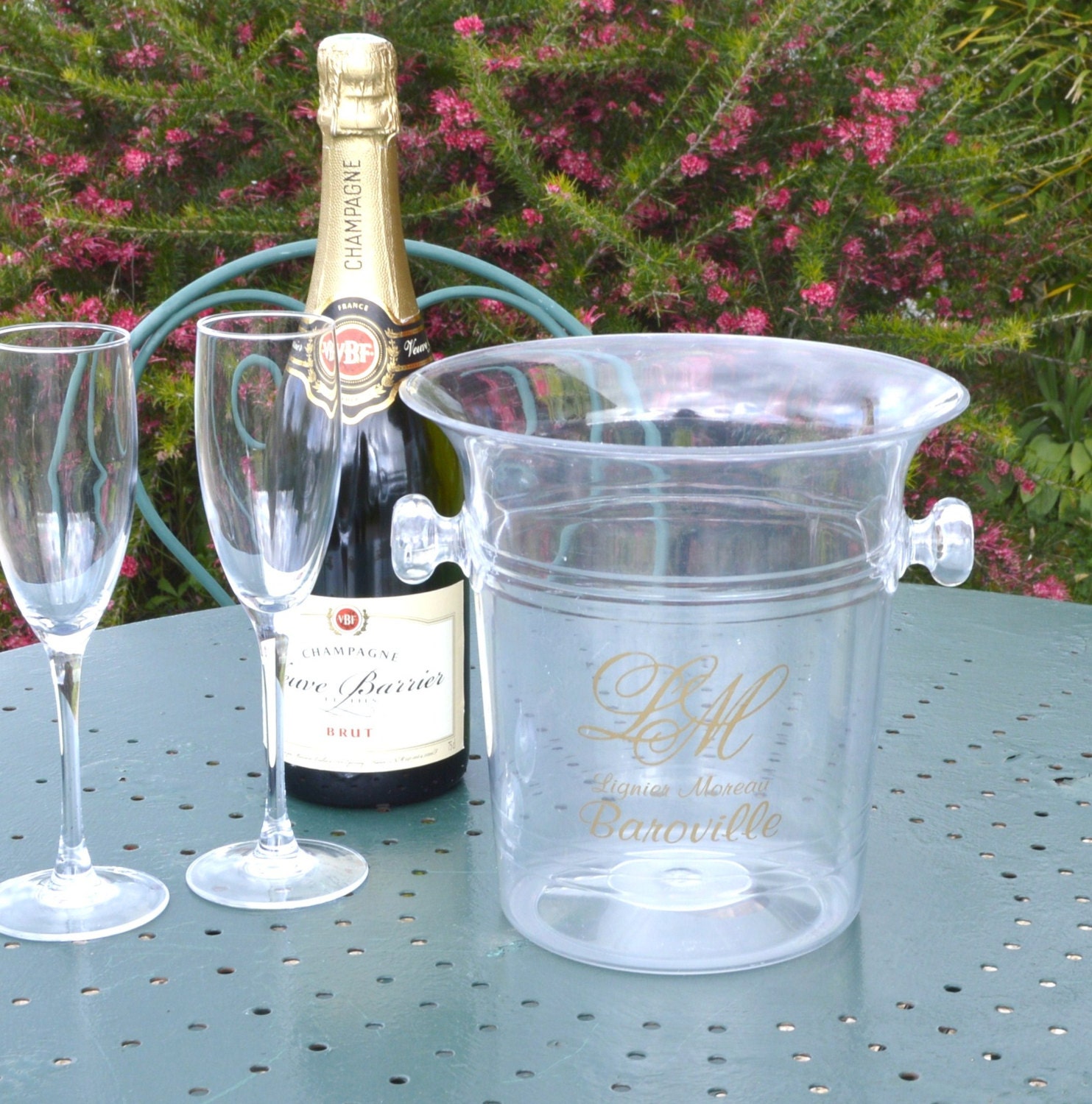 Élégant Français Vintage Transparent Plexiglass Champagne Bucket Ice Refroidisseur à Vin Shabby Chic