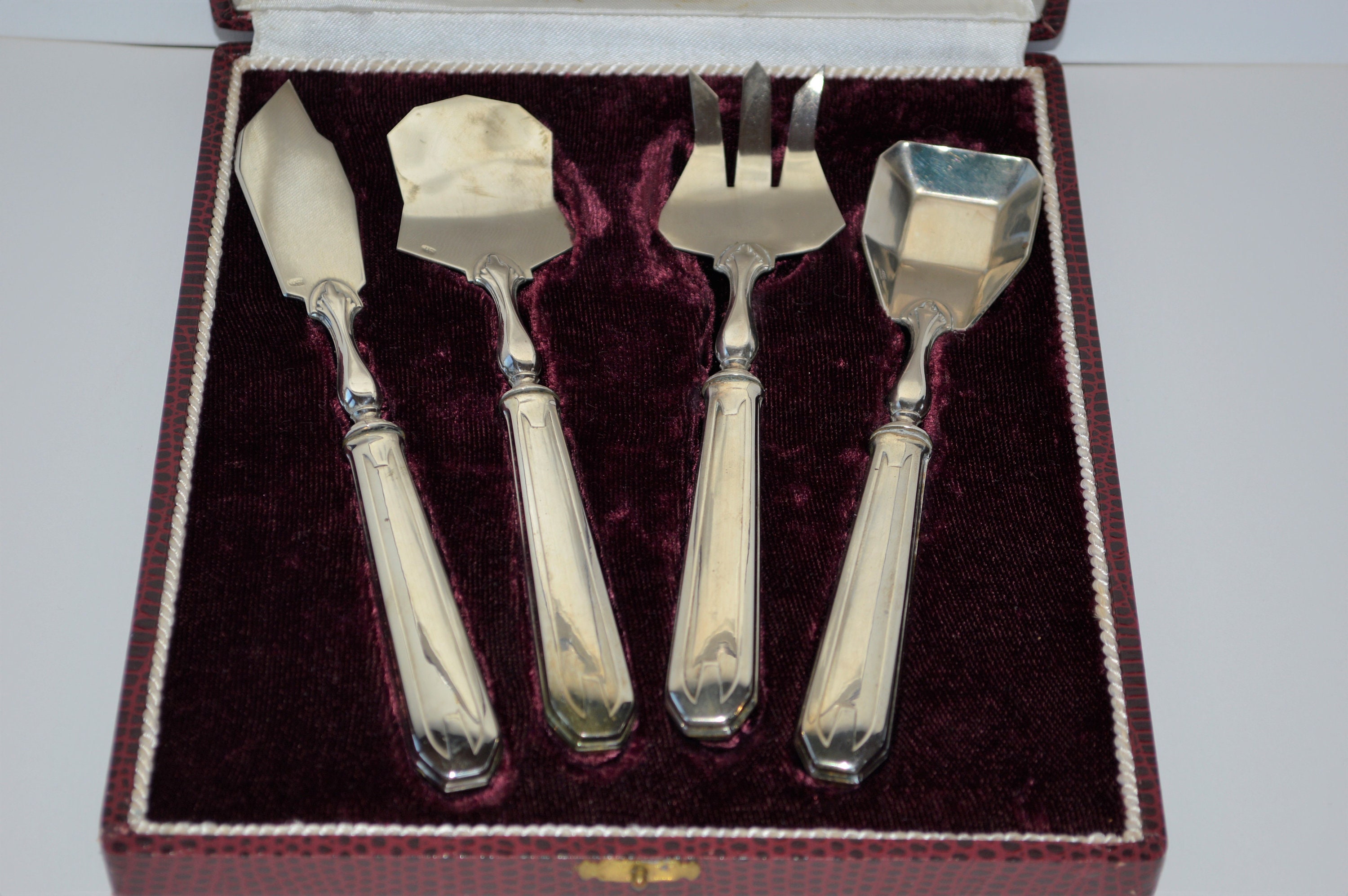 Vintage Français Ensemble de Couverts Plaqués Argent - Set Service Art Déco Hors d'oeuvres en Boîte 