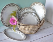Vintage French Dinner Plates, Platter or Side Dish - Ironstone - Onnaing Faience Plates - Brown and White 39 Acacia 39 Transferware Motif