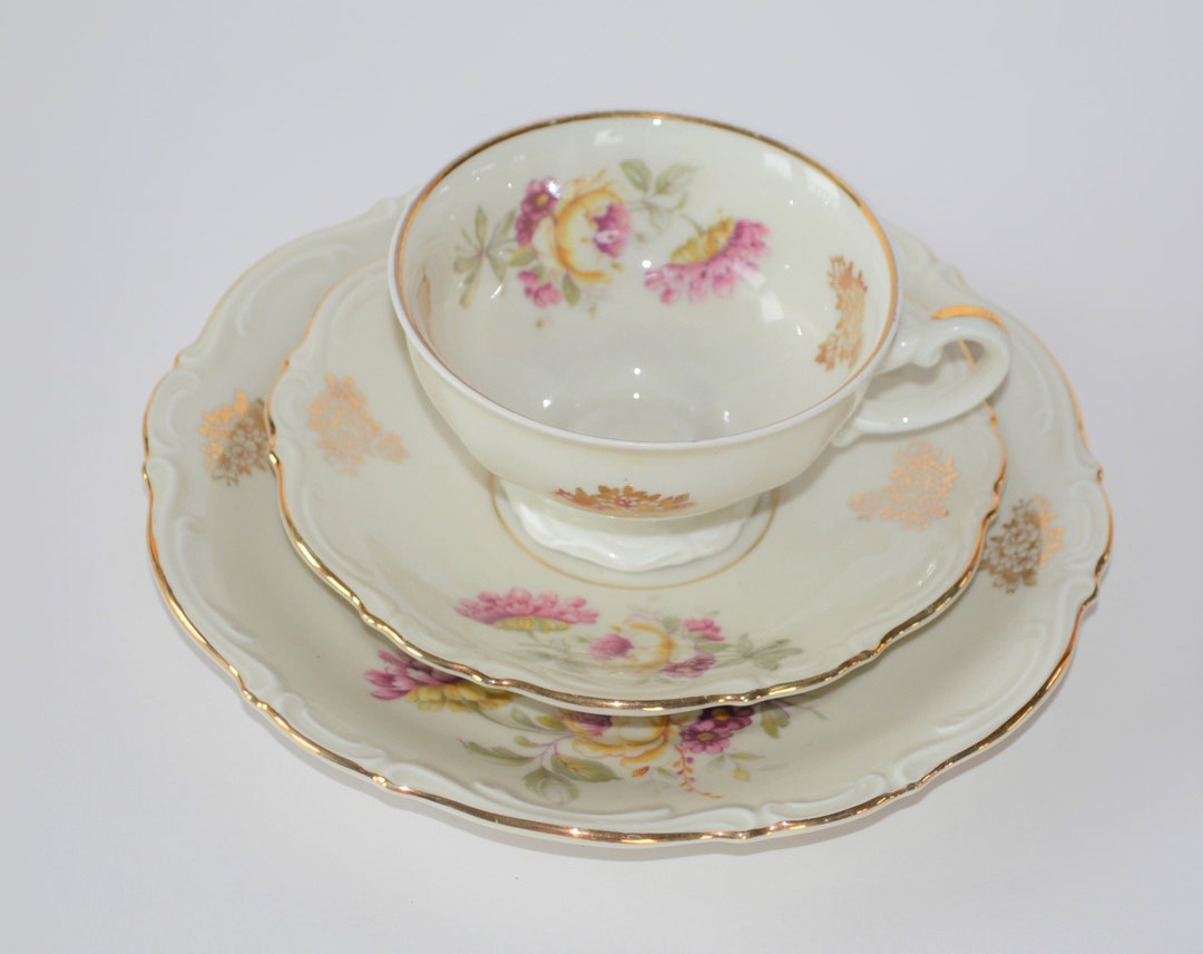 Vintage Porcelaine Tea Cup Trio - German Ivory and Gold Coffee Set ...