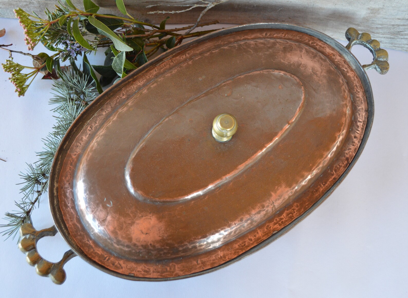Vintage Copper Dish With Lid 34cm Oval Tinned Copper Gratin Etsy
