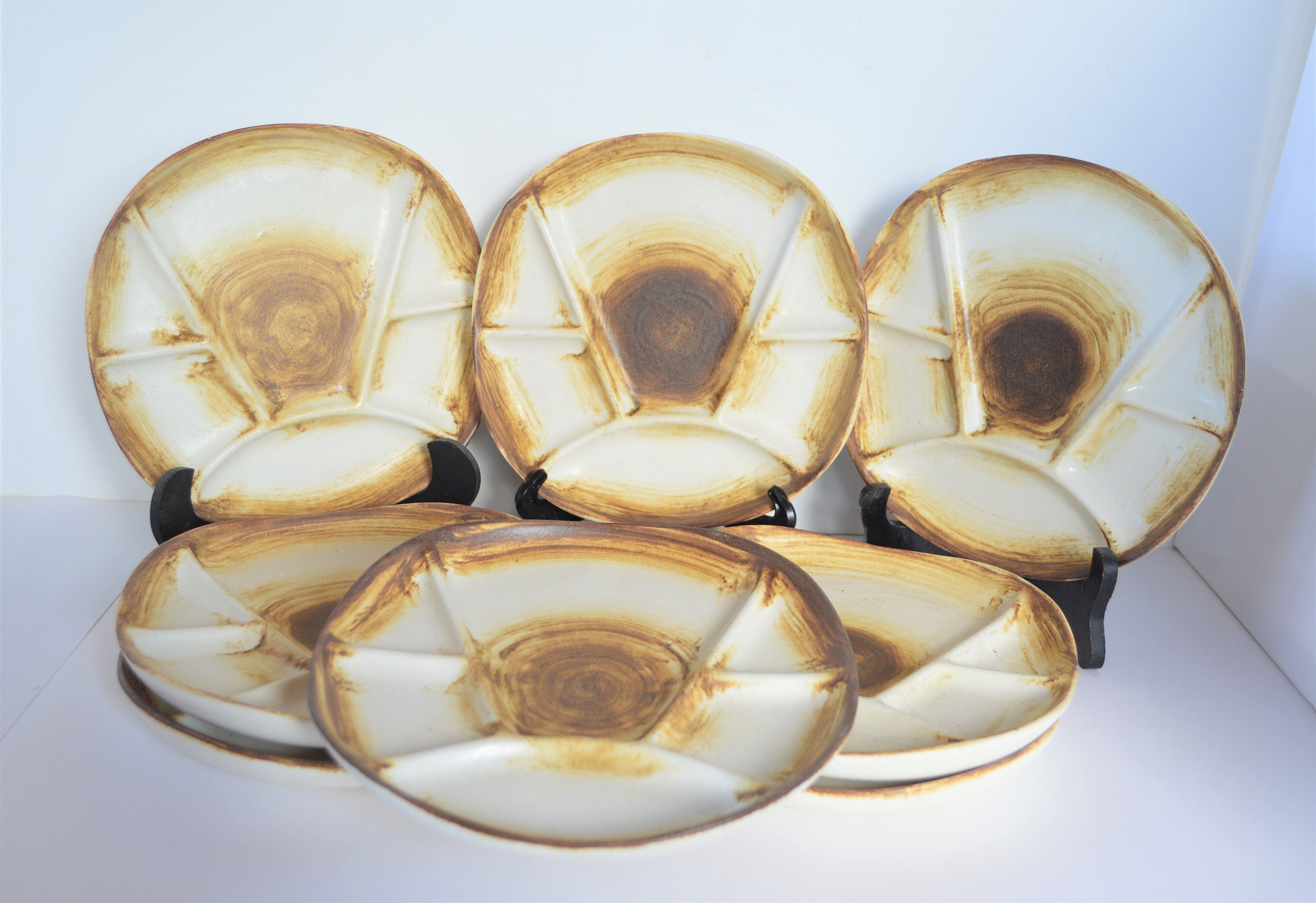 Assiettes à Fondue Longchamp Vintage - Ensemble de 8 Assiettes Dîner Peintes La Main Français Design