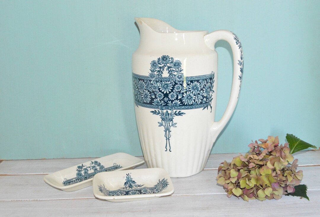 Antique French Water Jug and Soap Dishes Longchamps Etsy