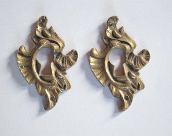 Pair of Antique Bronze Escutcheon - French Vintage Key Hole Covers - Rococo Escutcheon - Door Furniture - Chateau Chic - Versailles Style