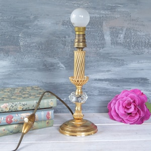 Vintage Brass Table Lamp - Small Vintage French Column Gold Metal Lamp - Mid-Century Modern Bedside Lamp - Desk Lighting - Hollywood Regency