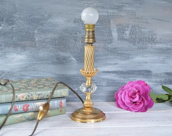 Vintage Brass Table Lamp - Small Vintage French Column Gold Metal Lamp - Mid-Century Modern Bedside Lamp - Desk Lighting - Hollywood Regency