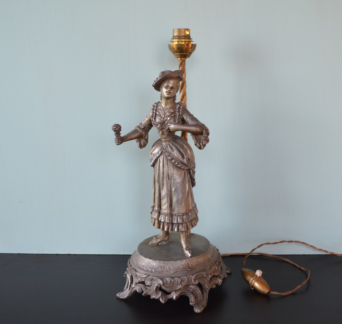Vintage Figurine Table Lamp French Metal Figure of a Lady Etsy