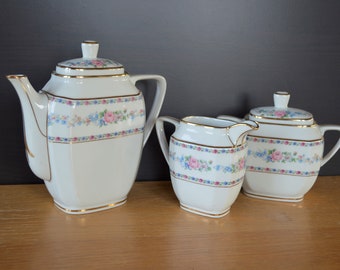 Vintage Limoges Coffee Pot, Sugar Pot & Creamer Set - French Porcelain Coffee / Tea set - Bone China -Milk jug - Sugar Bowl