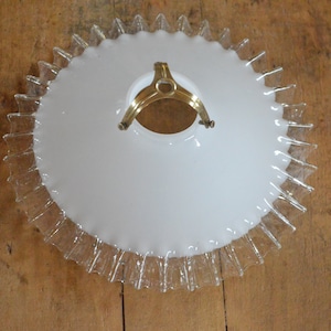 French Vintage Glass Lampshade - Opaline Pendant Lampshade with Fixing - Pleated Ceiling Suspension lamp - Opaque Milk Glass - Country Decor