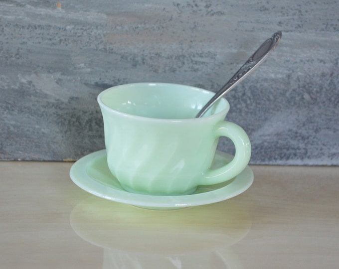 Vintage Jadeite Coffee Cup and Saucer French Art Deco Jadite Expresso