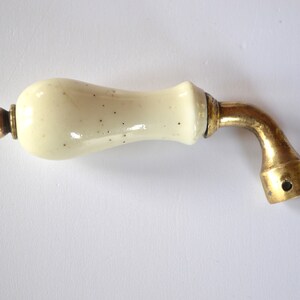 Vintage Porcelain Cistern Lever Handle - French Brass and Porcelain Handle for toilet - Victorian Bathroom Decor - French Farmhouse Style