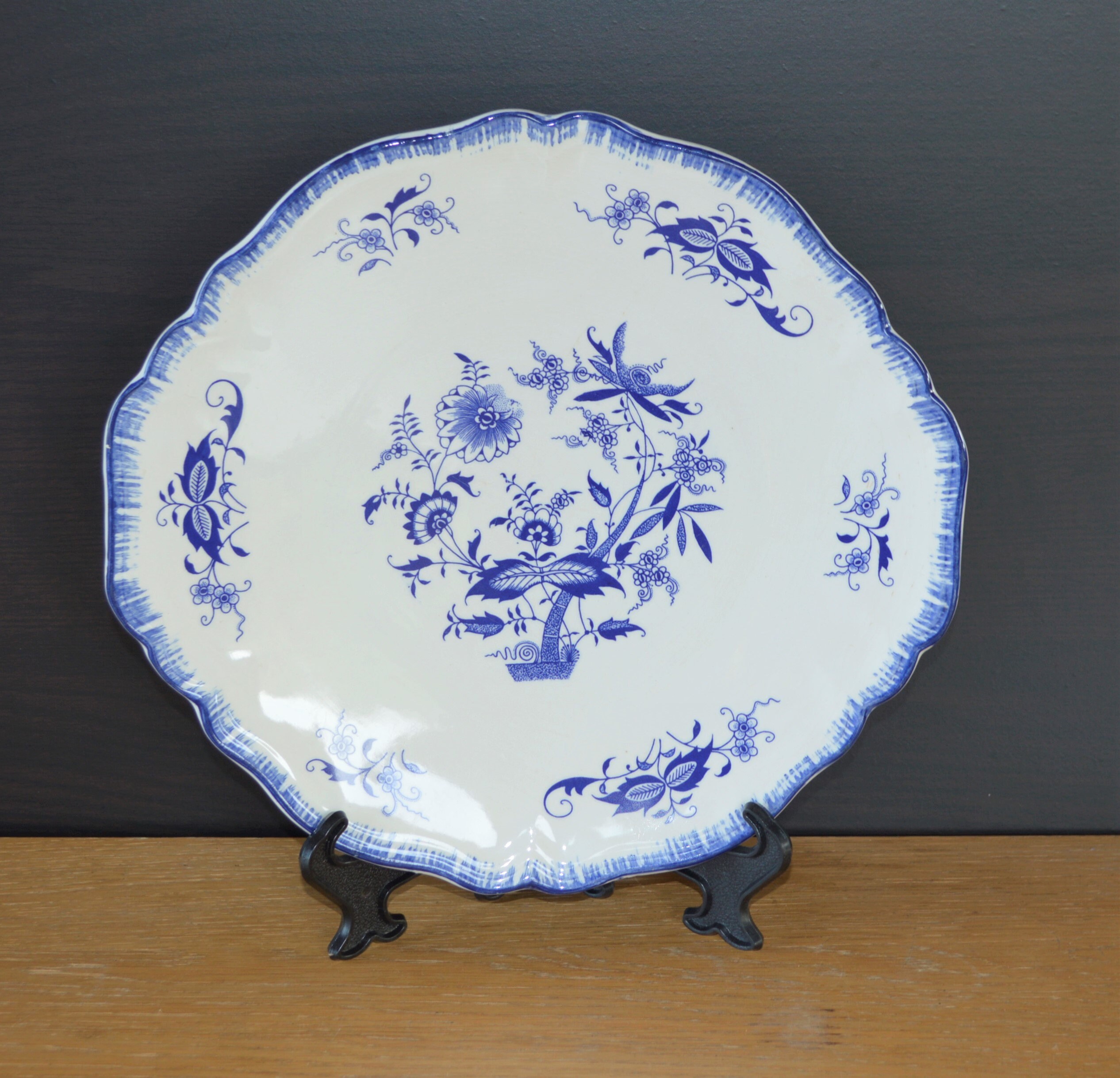 Vintage Français Platter - Sarreguemines Lancaster Blue & White Ironstone Plate Transferware Céramiq