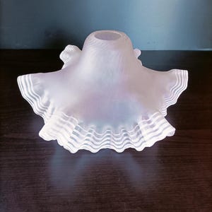 French Vintage Glass Lampshade - Frosted Pink Opaline Ceiling Light - Suspension Lamp - Ribbon Style Frilled Edge - Country Style