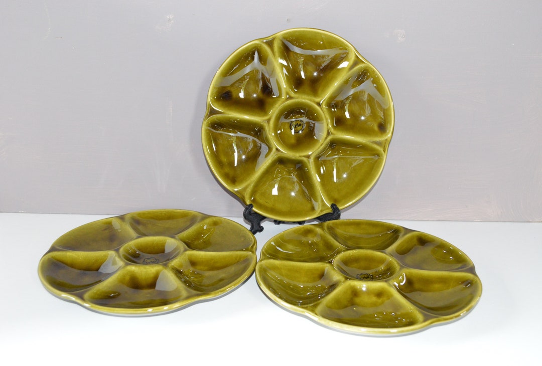 Vintage Oyster Plate French Green Seafood Plate Mid Century Ceramic
