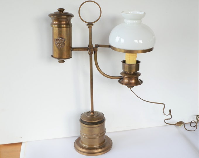 Vintage Student Desk Lamp Brass and Milk Glass Large Table Etsy