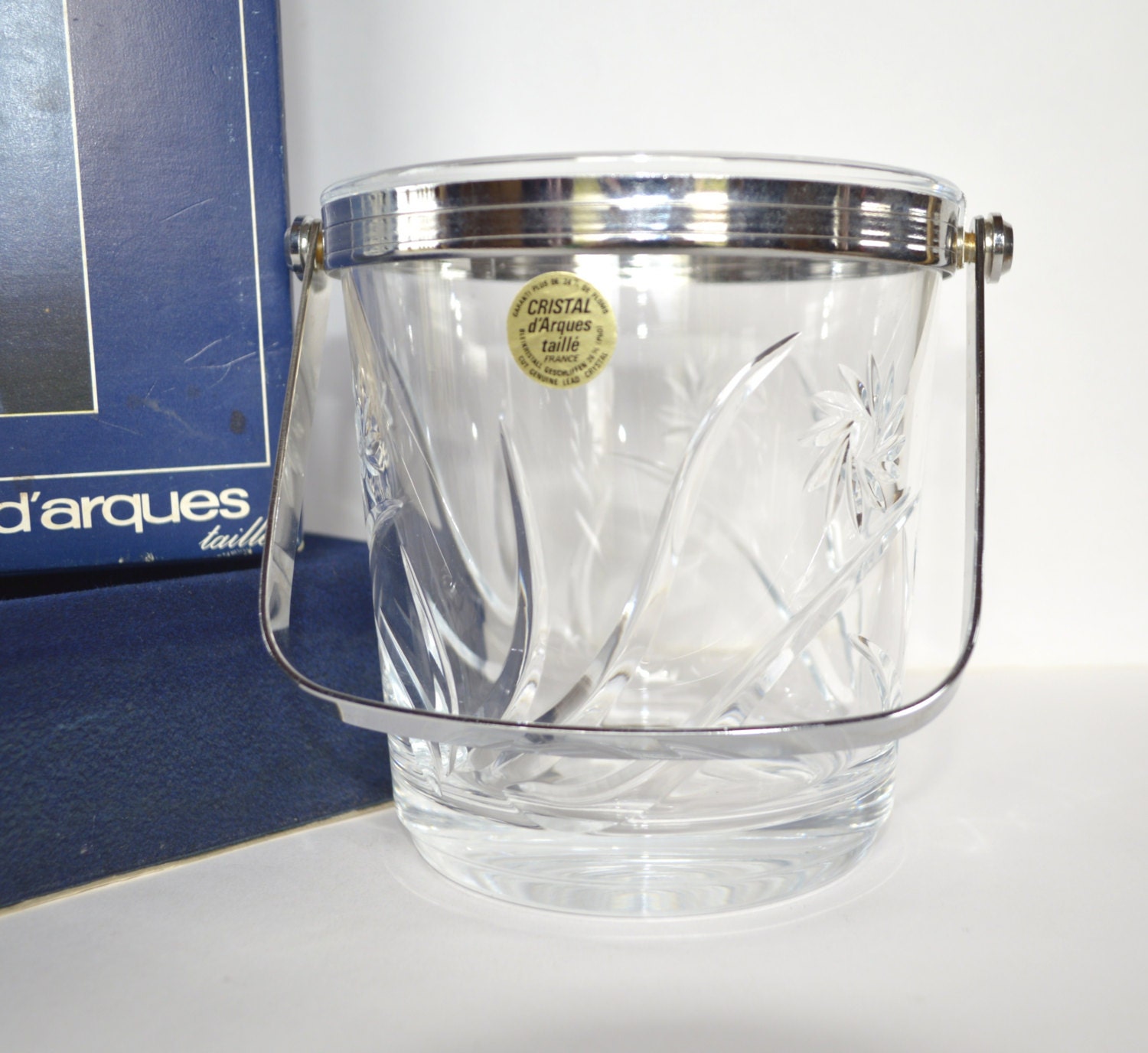 Élégant Français Vintage Crystal Ice Bucket Cristal d'arques Cooler Dans La Boîte Originale Refroidi