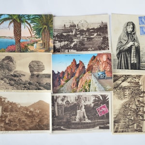 8 Antique French Postcards of the Cote d'Azur and Corsica - Black and White, Coloured Collectible Sepia Photo - France - 1930's Views