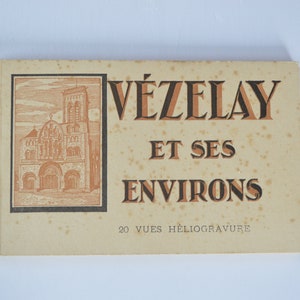 Libro di cartoline d'epoca di Vezelay - Città medievale francese - Souvenir di pellegrinaggio - 20 cartoline staccabili in bianco e nero - Foto color seppia