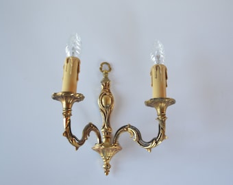 French Vintage Bronze Wall Sconce - Wall Lighting with Faux Candle - Double Branch Brass Wall Light - Baroque style - Shabby Chic Decor