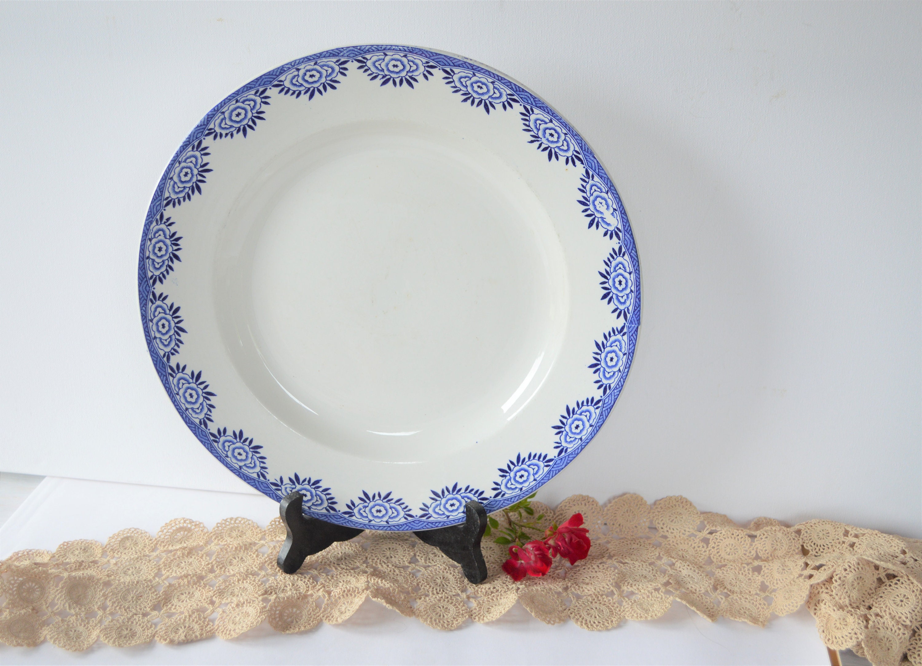 Plateau de Fer Art Déco - Chargeur Transfert en Céramique Français Vintage Plat Service Sarreguemine