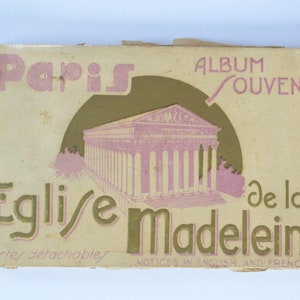Livro de cartões postais vintage de Paris Igreja de La Madeleine - Lembrança da cidade francesa - 24 cartões postais destacáveis em preto e branco - Fotos sépia
