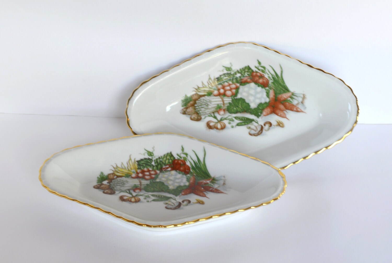 Ensemble de 2 Français Petits Plats Service en Porcelaine Vintage - Plat Crudite Plateau Rétro Servi