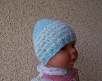 Bonnet en laine naissance idéal pour la maternité (bleu/écru) ...