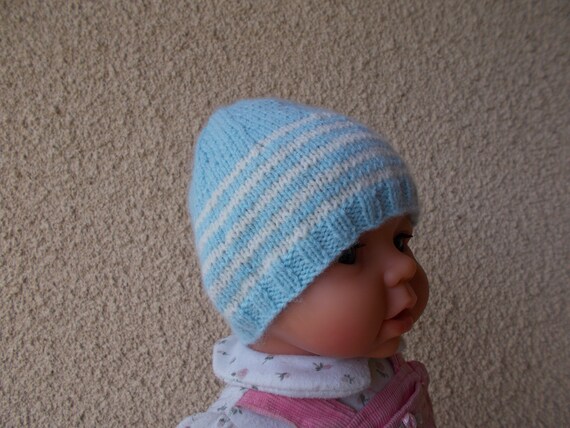 Bonnet En Laine Naissance Ideal Pour La Maternite Bleu Ecru Etsy