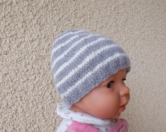 Bonnet en laine naissance idéal pour la maternité (gris/écru) ...