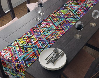 Star of David Shabbat Table Runner, Colorful Israel Abstract Design