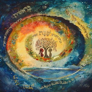 Genesis Creation story, Printed poster or Canvas, Hebrew art, Israel Art, bible art