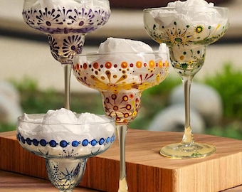 Copas de margarita pintadas a mano: vajilla colorida para cócteles, juegos de 4 o 6