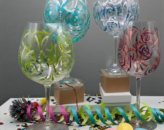 Copa de vino pintada a mano (edición limitada) – Elige color y silueta – Detalles brillantes