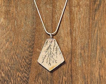 Collar con colgante de arenisca dendrítica en plata de ley - Piedra antigua