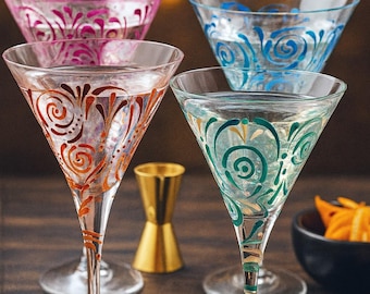Copa de Martini Metálica Pintada a Mano, Copa de Cóctel Moderna con Remolino, Regalo Artesanal de Bar