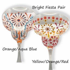 Bicchiere da Margarita dipinto a mano – Singolo o coppia – Bicchiere da cocktail Fiesta colorato – Articoli da bar artigianali