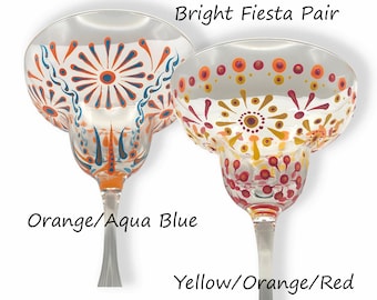 Copa de margarita pintada a mano (individual o en pareja) - Vaso de cóctel colorido para fiestas - Artículos de bar artesanales