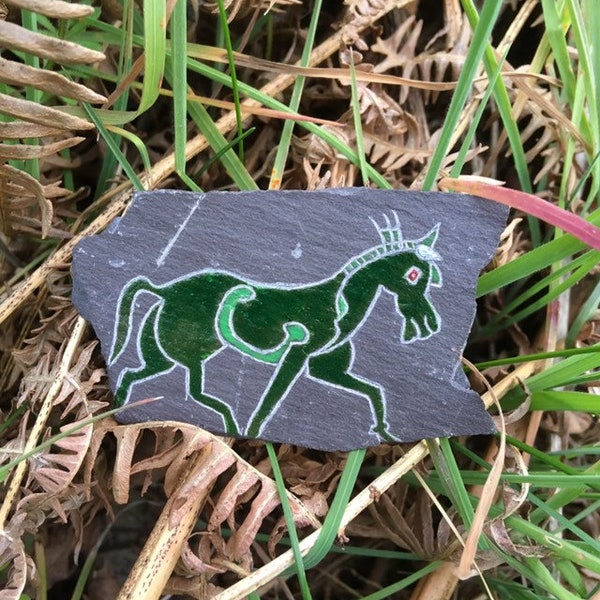 Inverurie Horse hand carved Pictish brooch on slate